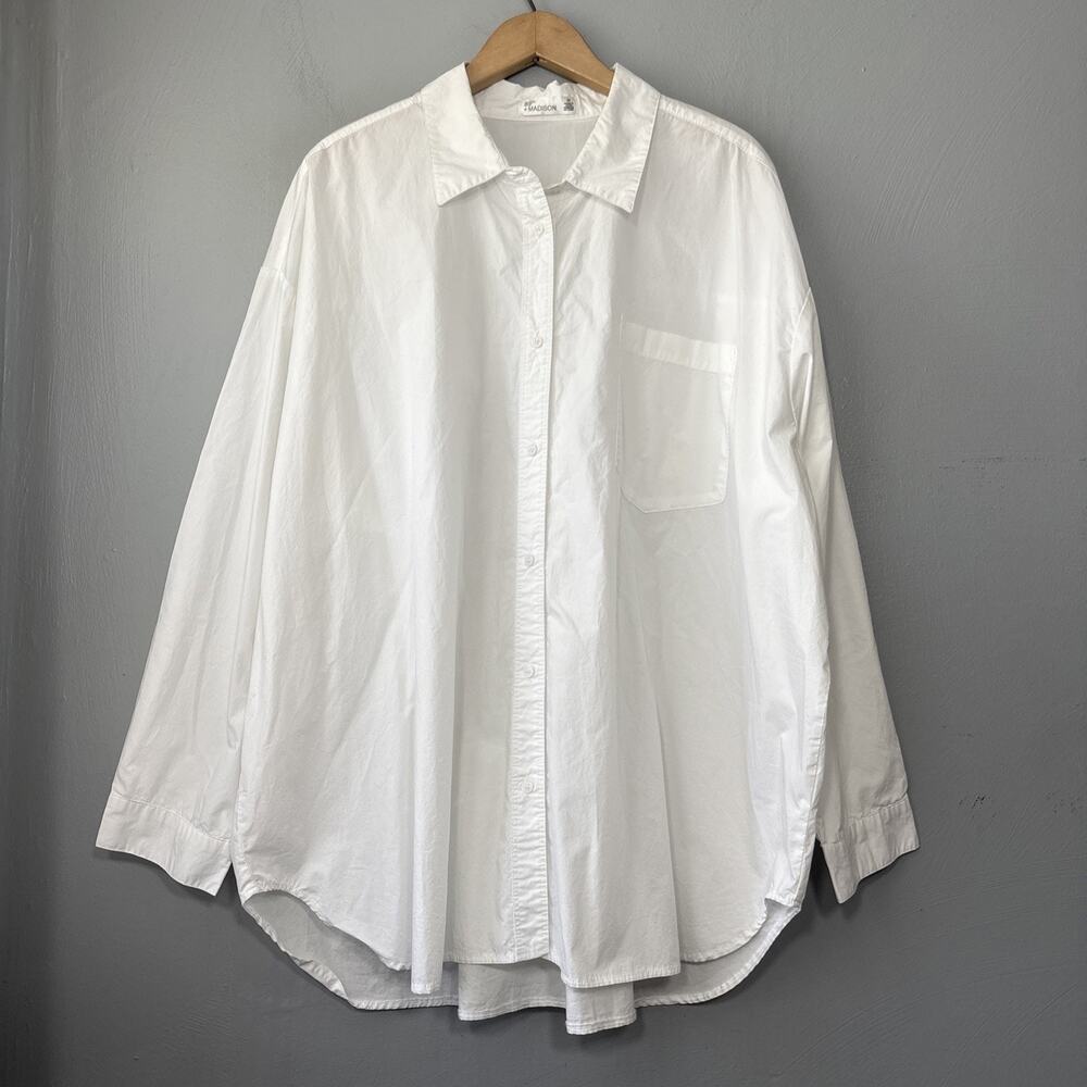 89th & Madison Button Up Shirt Plus Size 2X Cotton Poet Relaxed Coastal Chic Top